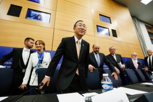  4 Octobre 2016 - Ban Ki-moon, secrétaire général des Nations unies arrive pour donner une conférence de presse au Parlement de Strasbourg